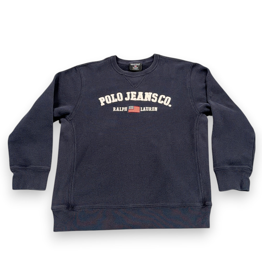 Vintage Ralph Lauren Polo Jeans Co Sweater Adult MEDIUM Blue Sweatshirt Flag 90s